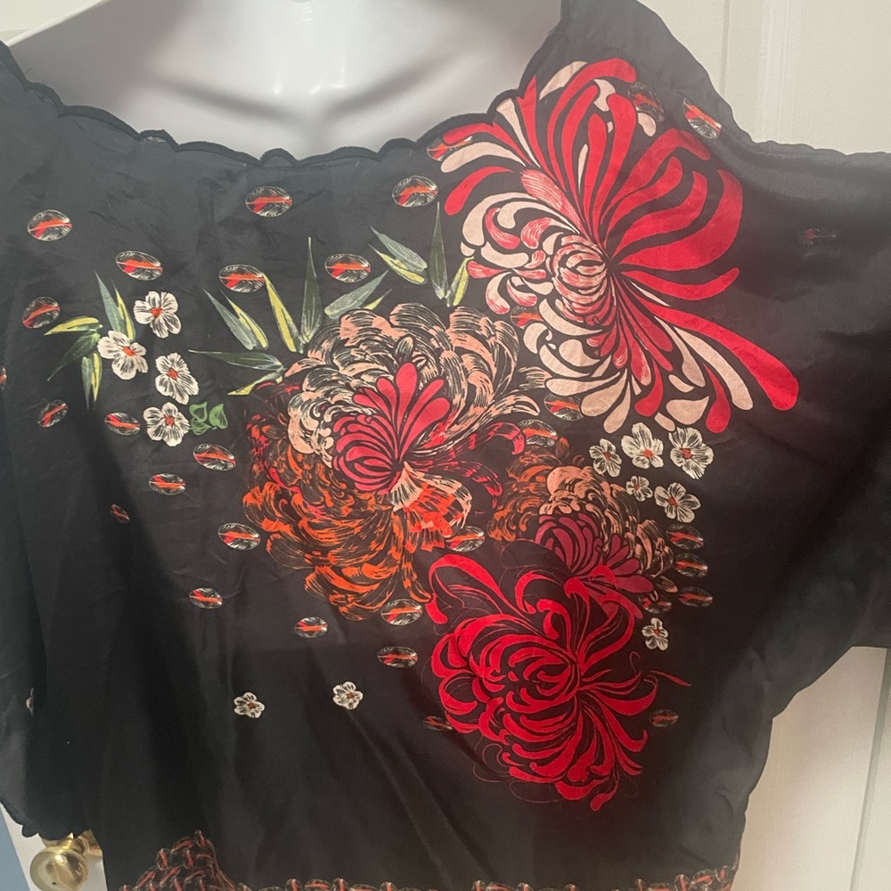 Johnny Was Black Blouse with Red Floral